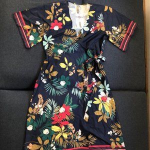 Cute Navy Silky Wrap Dress size L/M- New!